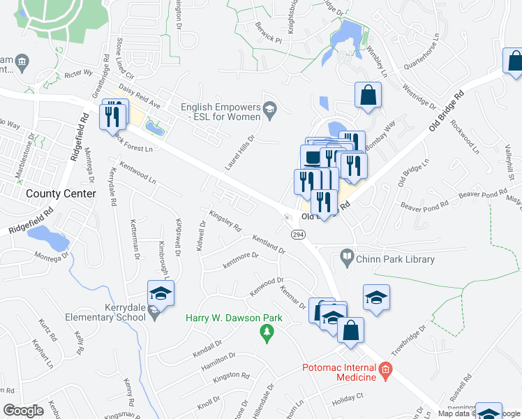map of restaurants, bars, coffee shops, grocery stores, and more near 4291 Prince William Parkway in Woodbridge