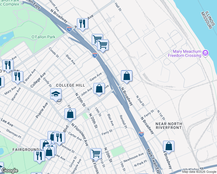 map of restaurants, bars, coffee shops, grocery stores, and more near 4618 Von Phul Street in St. Louis