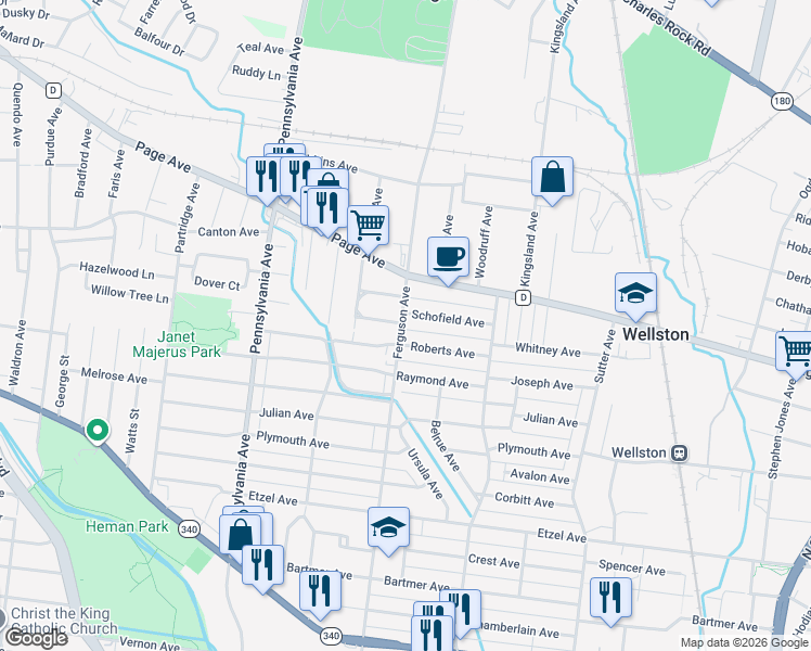 map of restaurants, bars, coffee shops, grocery stores, and more near 1268 Ferguson Avenue in St. Louis