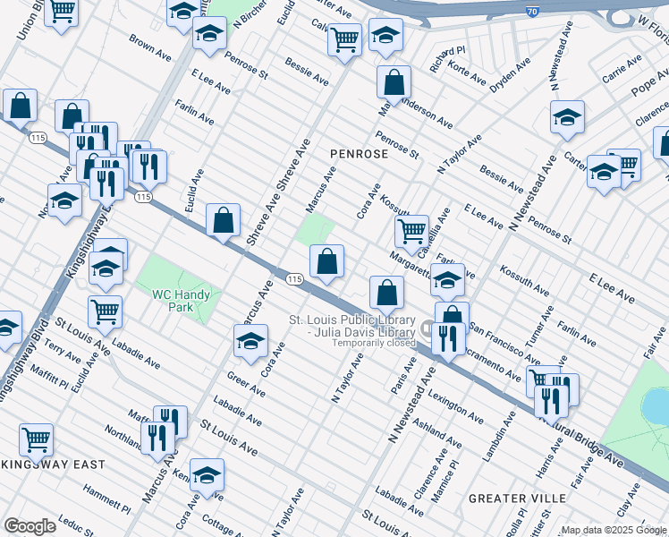 map of restaurants, bars, coffee shops, grocery stores, and more near 4621 Sacramento Avenue in Saint Louis