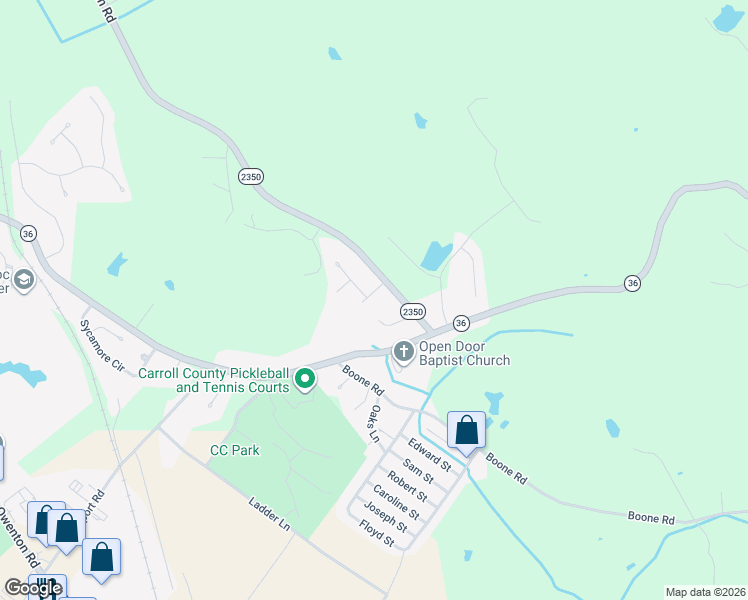 map of restaurants, bars, coffee shops, grocery stores, and more near State Highway 2350 in Carrollton