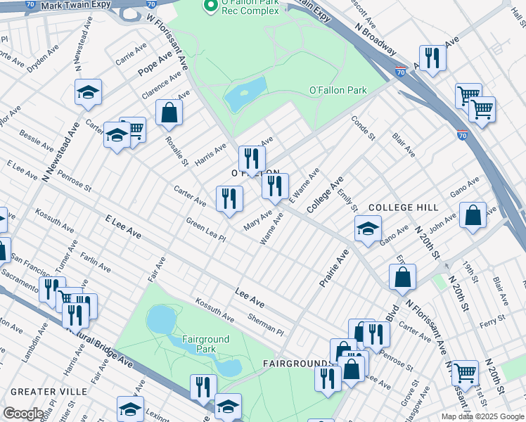 map of restaurants, bars, coffee shops, grocery stores, and more near 4000 West Florissant Avenue in St. Louis
