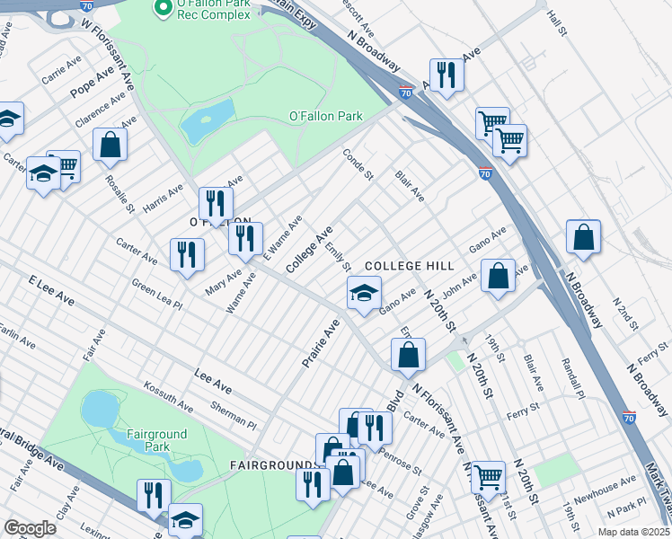 map of restaurants, bars, coffee shops, grocery stores, and more near 2148 Linton Avenue in St. Louis