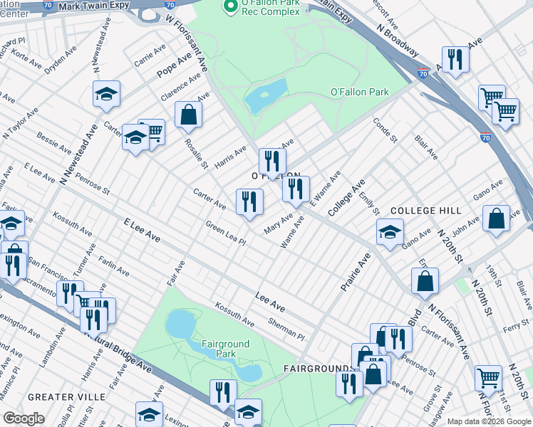 map of restaurants, bars, coffee shops, grocery stores, and more near 4534 Alice Avenue in St. Louis