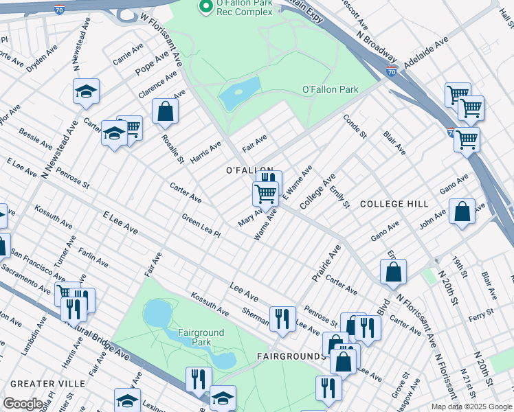 map of restaurants, bars, coffee shops, grocery stores, and more near 4000 West Florissant Avenue in St. Louis