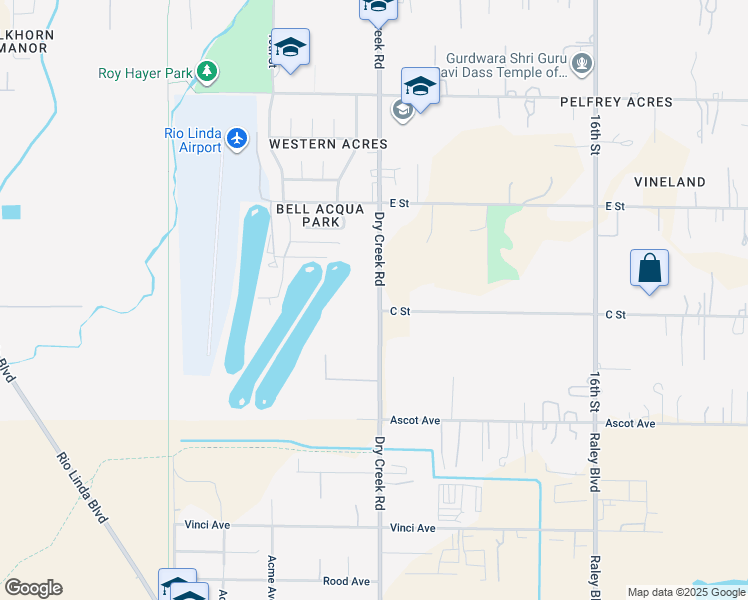 map of restaurants, bars, coffee shops, grocery stores, and more near 31 Dry Creek Road in Rio Linda