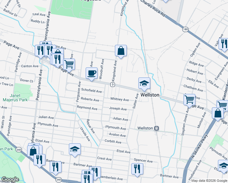 map of restaurants, bars, coffee shops, grocery stores, and more near 1210 Gruner Place in St. Louis