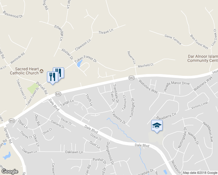 map of restaurants, bars, coffee shops, grocery stores, and more near 12946 Taxi Drive in Woodbridge