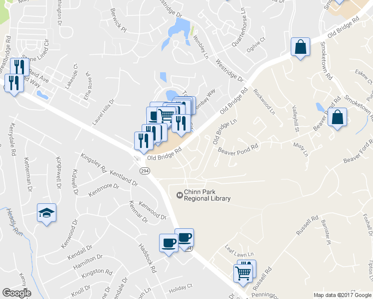 map of restaurants, bars, coffee shops, grocery stores, and more near 4089 Thackery Terrace in Woodbridge