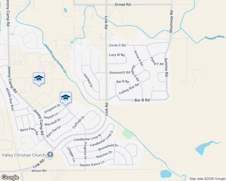 map of restaurants, bars, coffee shops, grocery stores, and more near 10935 Link Road in Fountain