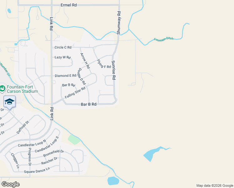 map of restaurants, bars, coffee shops, grocery stores, and more near 10925 Sunrise Road in Fountain