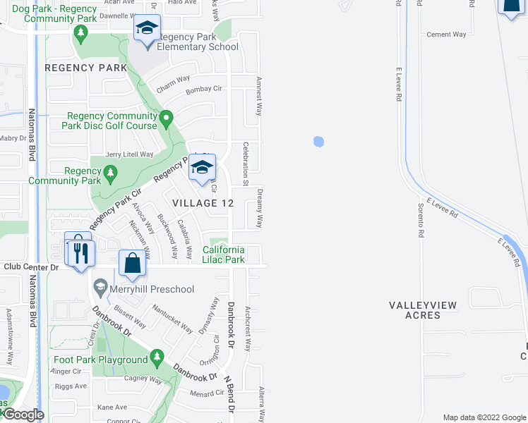 map of restaurants, bars, coffee shops, grocery stores, and more near 1457 Dreamy Way in Sacramento