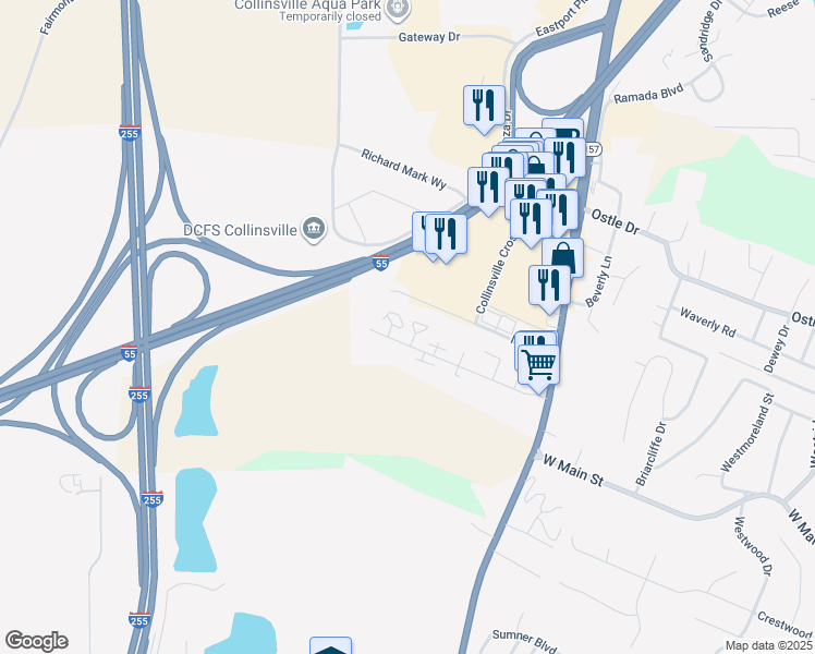 map of restaurants, bars, coffee shops, grocery stores, and more near 52 Bellevue Drive in Collinsville