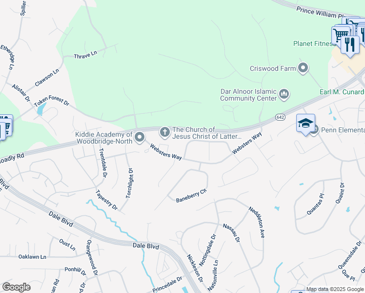 map of restaurants, bars, coffee shops, grocery stores, and more near 12849 Hoadly Manor Drive in Manassas