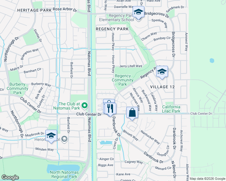 map of restaurants, bars, coffee shops, grocery stores, and more near 81 Regency Park Circle in Sacramento