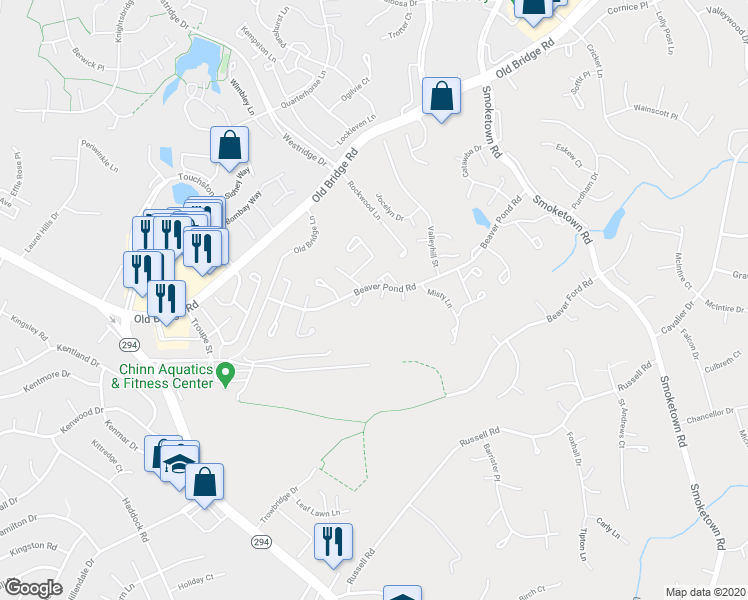 map of restaurants, bars, coffee shops, grocery stores, and more near 12940 Reese Court in Woodbridge