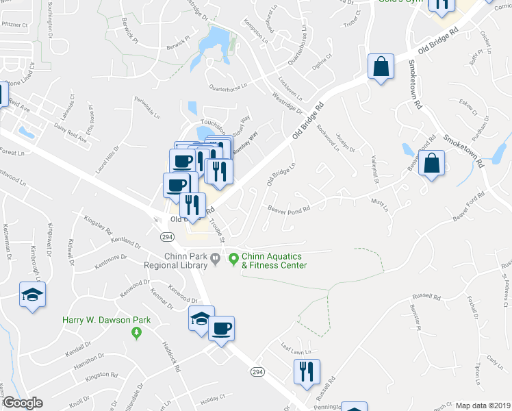 map of restaurants, bars, coffee shops, grocery stores, and more near 4025 Cressida Place in Woodbridge