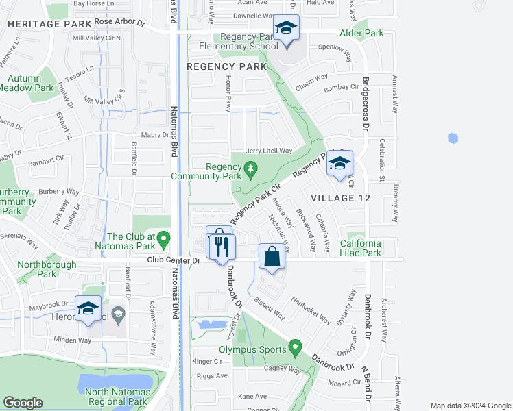 map of restaurants, bars, coffee shops, grocery stores, and more near 140 Regency Park Circle in Sacramento