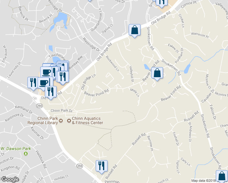 map of restaurants, bars, coffee shops, grocery stores, and more near 12938 Reese Court in Woodbridge