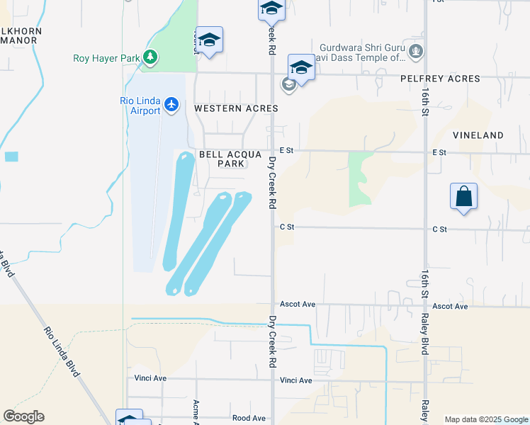 map of restaurants, bars, coffee shops, grocery stores, and more near 31 Dry Creek Road in Rio Linda
