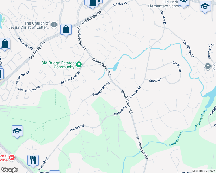 map of restaurants, bars, coffee shops, grocery stores, and more near 3505 Beaver Ford Road in Woodbridge