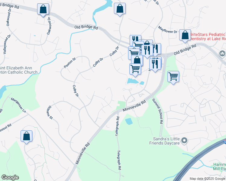 map of restaurants, bars, coffee shops, grocery stores, and more near 12909 Cohasset Lane in Woodbridge