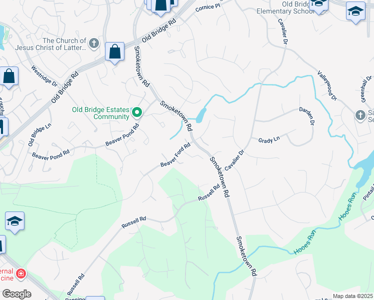 map of restaurants, bars, coffee shops, grocery stores, and more near 3505 Beaver Ford Road in Woodbridge