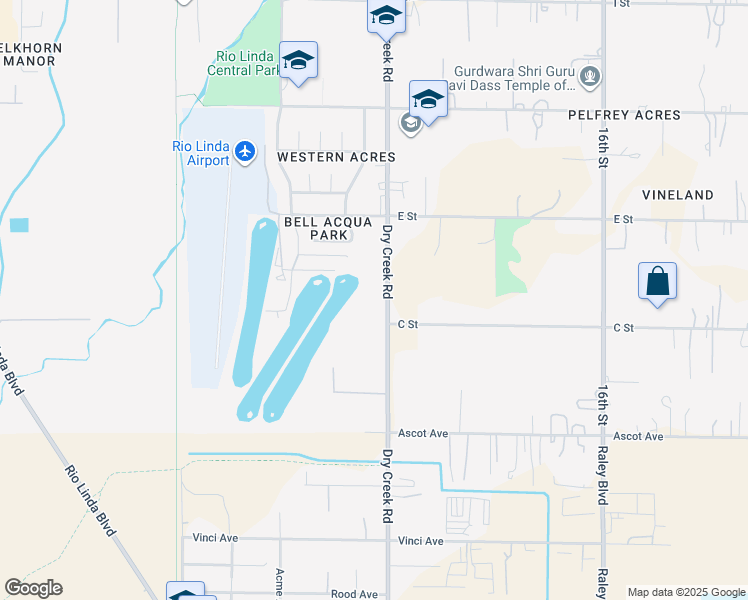 map of restaurants, bars, coffee shops, grocery stores, and more near 5821 Dry Creek Road in Rio Linda