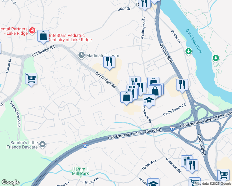 map of restaurants, bars, coffee shops, grocery stores, and more near 12898 Luca Station Way in Woodbridge