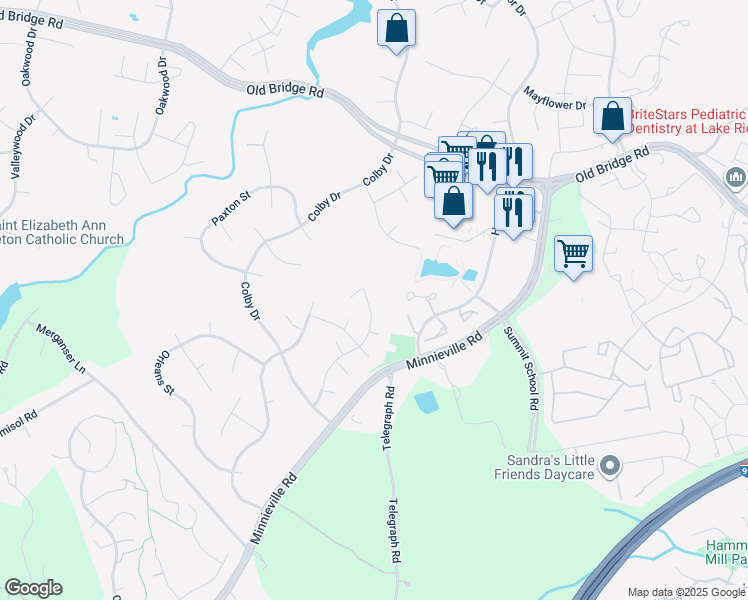 map of restaurants, bars, coffee shops, grocery stores, and more near 12909 Cohasset Lane in Woodbridge