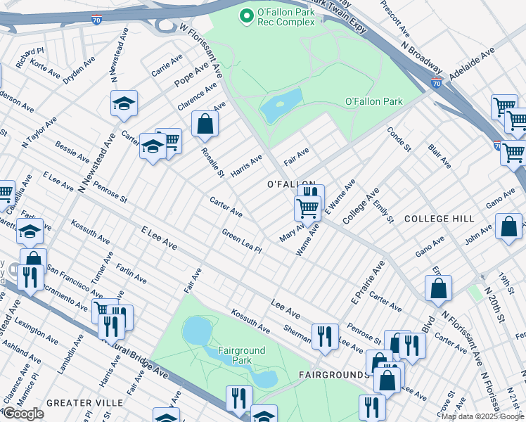 map of restaurants, bars, coffee shops, grocery stores, and more near 4501 Alice Avenue in St. Louis