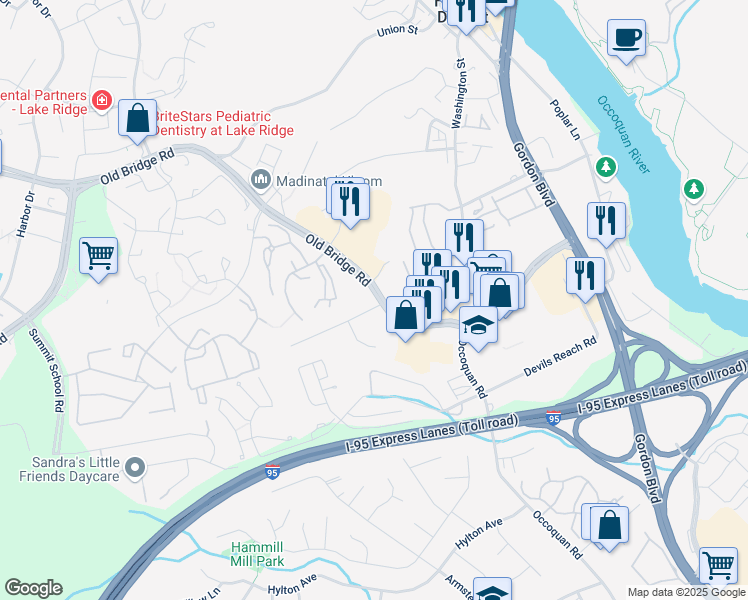 map of restaurants, bars, coffee shops, grocery stores, and more near 12898 Luca Station Way in Woodbridge