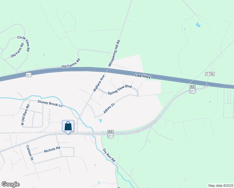 map of restaurants, bars, coffee shops, grocery stores, and more near 12 Springview Boulevard in Luray