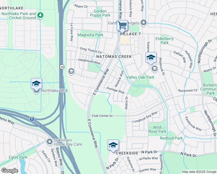 map of restaurants, bars, coffee shops, grocery stores, and more near 5300 Cliff House Way in Sacramento