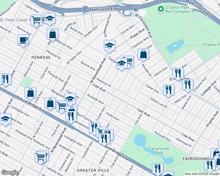 map of restaurants, bars, coffee shops, grocery stores, and more near 4216 Holly Avenue in St. Louis