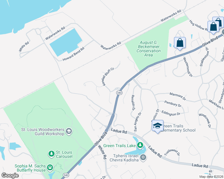 map of restaurants, bars, coffee shops, grocery stores, and more near 144 Kendall Bluff Court in Chesterfield