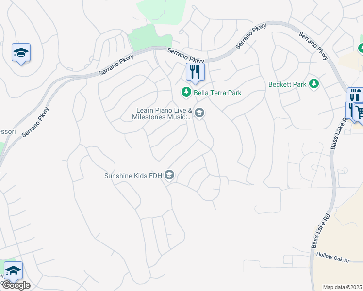 map of restaurants, bars, coffee shops, grocery stores, and more near 1215 Villagio Drive in El Dorado Hills