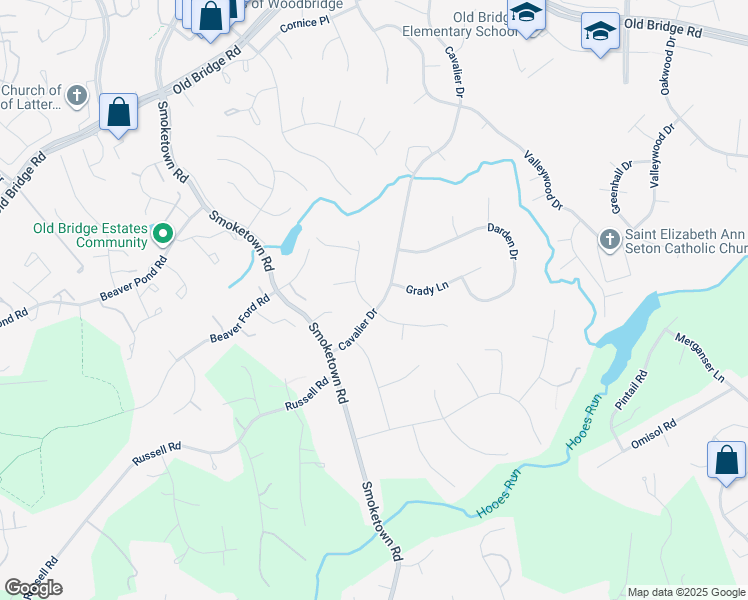 map of restaurants, bars, coffee shops, grocery stores, and more near 12567 McIntire Drive in Woodbridge