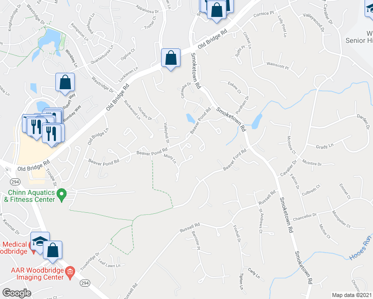map of restaurants, bars, coffee shops, grocery stores, and more near 3723 Ottawa Court in Woodbridge