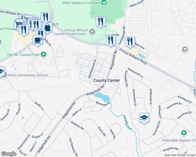 map of restaurants, bars, coffee shops, grocery stores, and more near 5039 Anchorstone Drive in Woodbridge