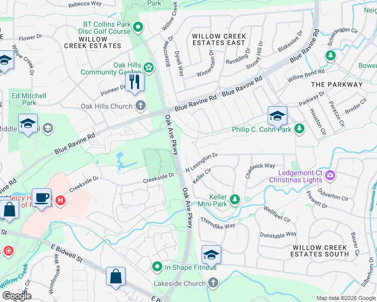 map of restaurants, bars, coffee shops, grocery stores, and more near 951 Oak Avenue Parkway in Folsom