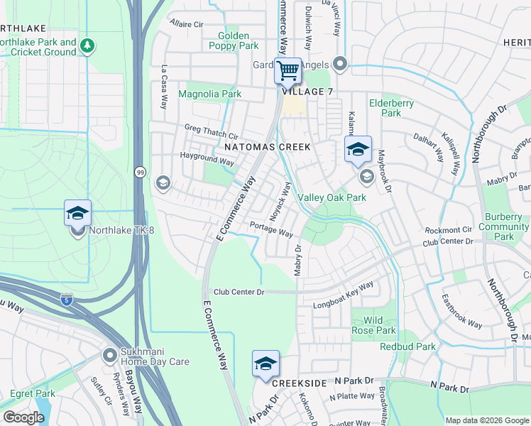 map of restaurants, bars, coffee shops, grocery stores, and more near 5300 Cliff House Way in Sacramento