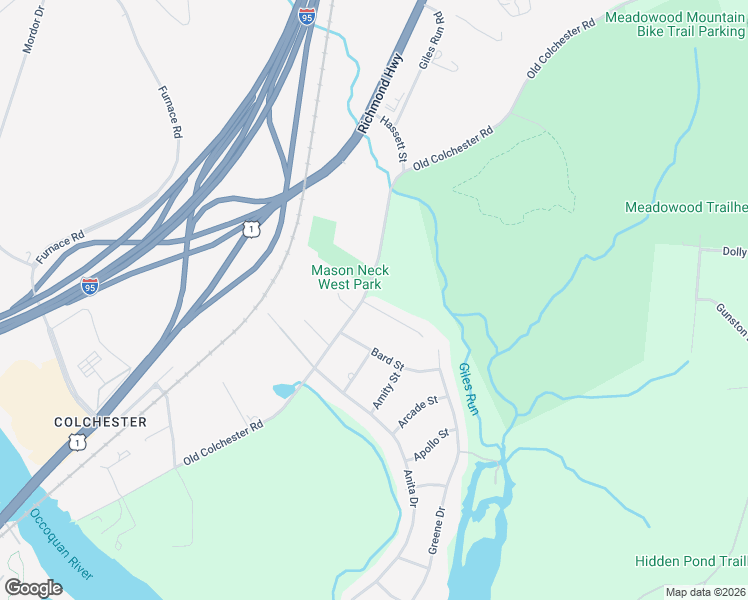 map of restaurants, bars, coffee shops, grocery stores, and more near 10421 Old Colchester Road in Lorton