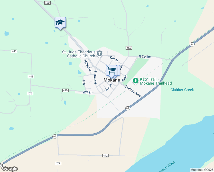 map of restaurants, bars, coffee shops, grocery stores, and more near 306 Cleveland Street in Mokane