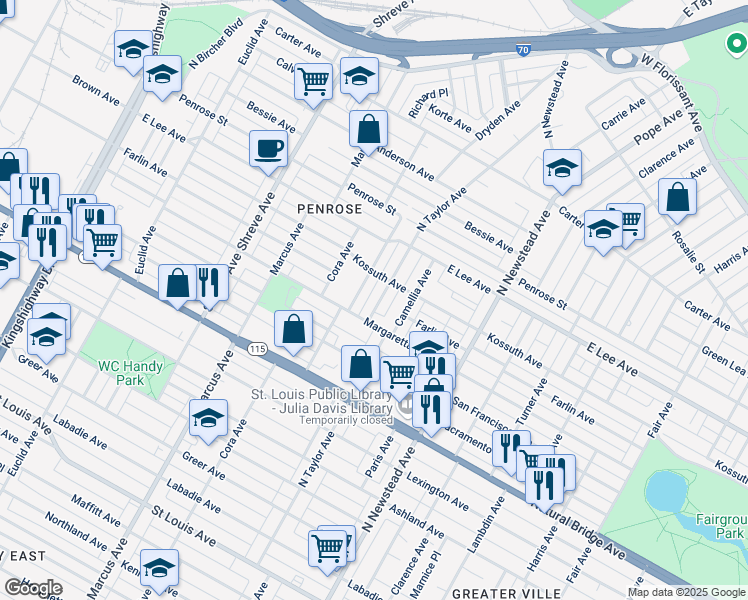 map of restaurants, bars, coffee shops, grocery stores, and more near 4019 North Taylor Avenue in St. Louis
