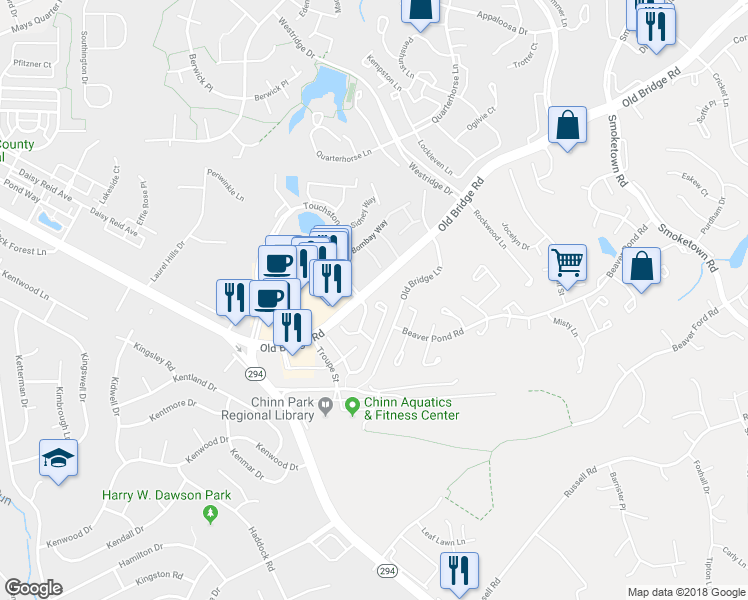 map of restaurants, bars, coffee shops, grocery stores, and more near 3969 Cressida Place in Woodbridge