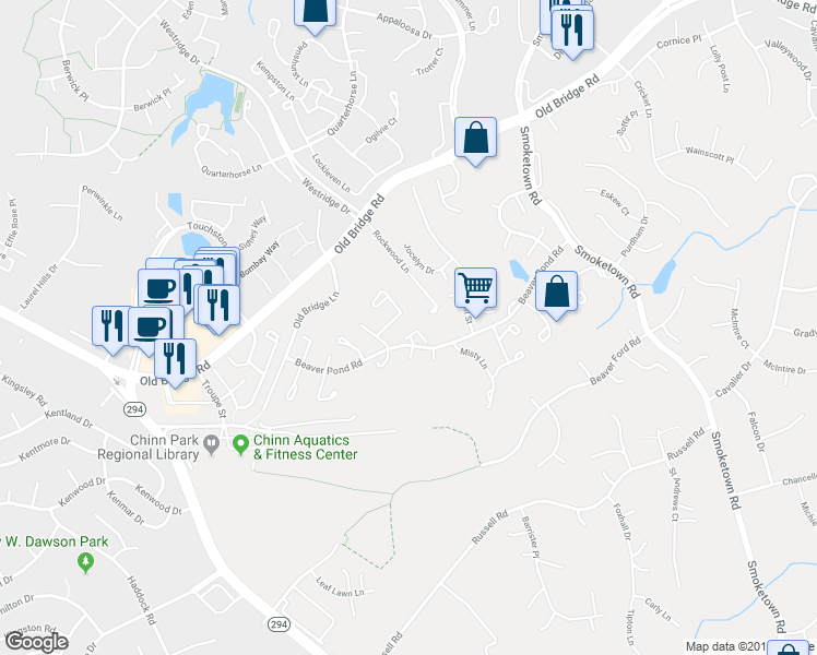 map of restaurants, bars, coffee shops, grocery stores, and more near 12866 Bison Court in Woodbridge