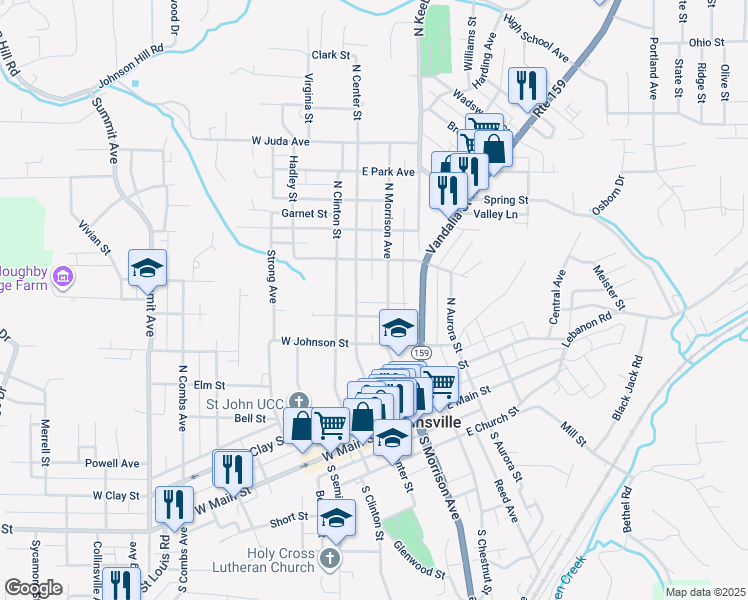 map of restaurants, bars, coffee shops, grocery stores, and more near 413 North Morrison Avenue in Collinsville