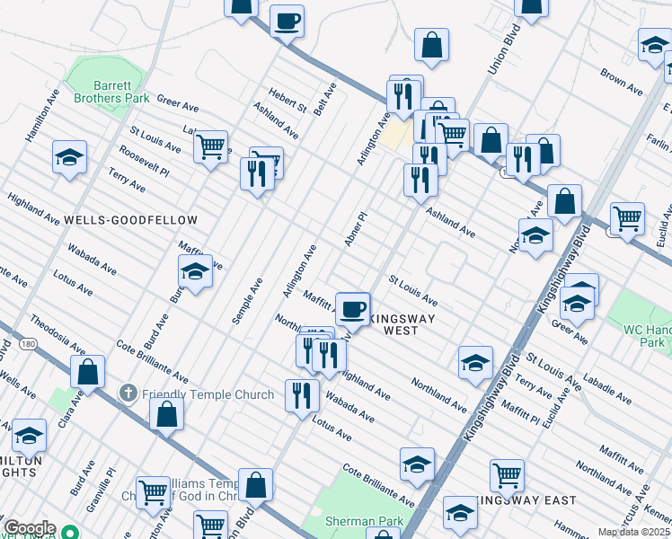 map of restaurants, bars, coffee shops, grocery stores, and more near 5351 Terry Avenue in St. Louis