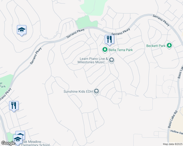 map of restaurants, bars, coffee shops, grocery stores, and more near 8027 Marigola Drive in El Dorado Hills